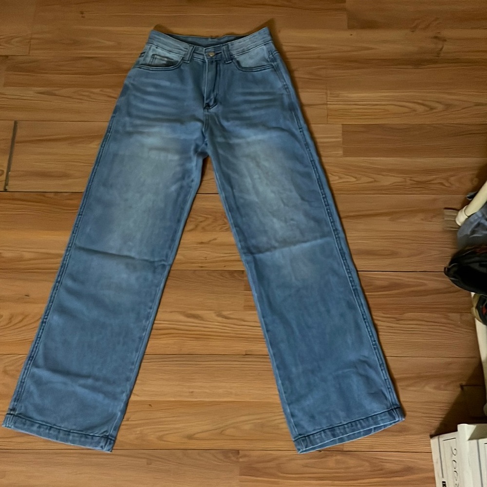 Light Blue Straight Leg Jeans.